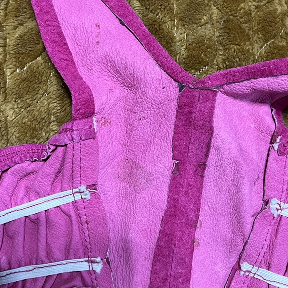 Vintage Firenze Santa Barbara suede leather fuchsia pink halter crop top - Picture 6 of 7